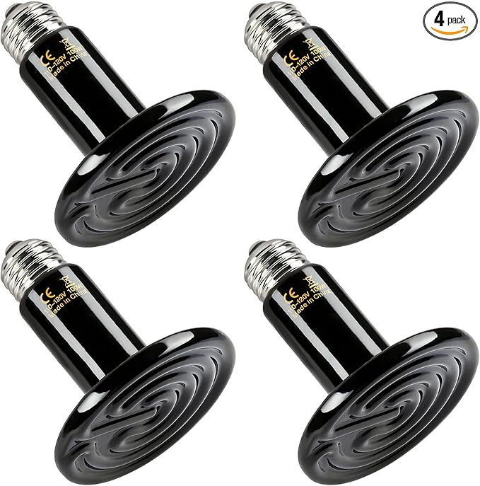HealSmart 100W Reptile Heat Lamp Ceramic Heat Emitter, No Light Emitting Heat Bulbs, Suitable for Snake/Lizard/Spider, Plant Growth and Incubating Chicken, 4-Pack