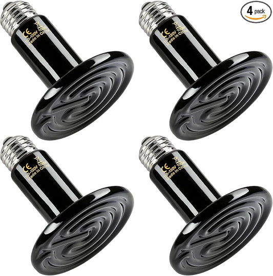 HealSmart 100W Reptile Heat Lamp Ceramic Heat Emitter, No Light Emitting Heat Bulbs, Suitable for Snake/Lizard/Spider, Plant Growth and Incubating Chicken, 4-Pack