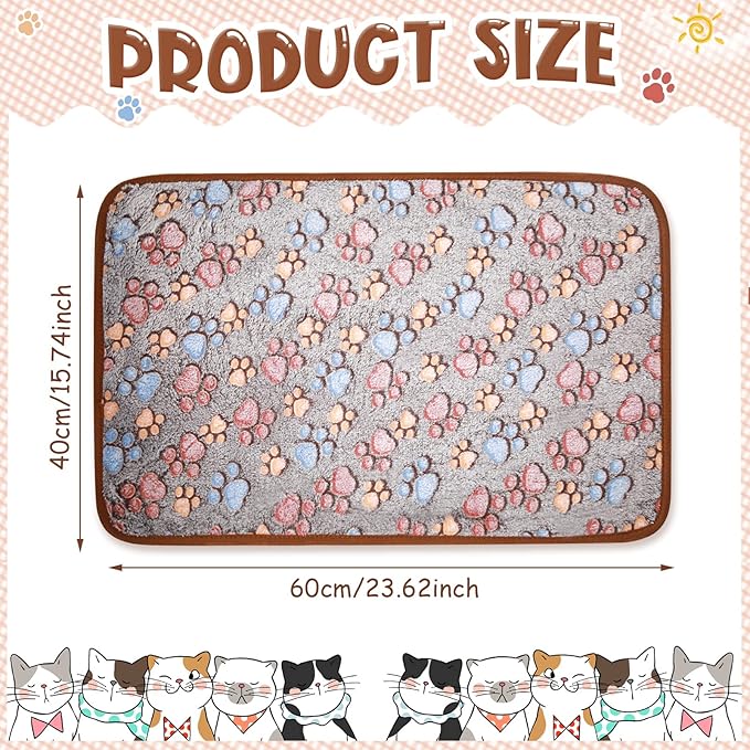 Tatuo 4 Pcs Dog Blanket for Pet Cat Blankets Indoor Puppy Teething Stuff Toys Paw Print Fleece Blanket Warm Sleep Mat for Guinea Pig Cage(Black,Small(24 x 16 Inch),Square)