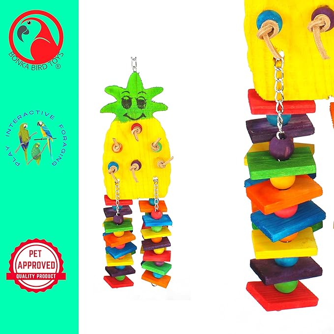 Bonka Bird Toys 1733 Medium Pineapple Toys Colorful Chew Wood Hanging Pulling Parrot Parrotlet Cockatoo African Grey Macaw