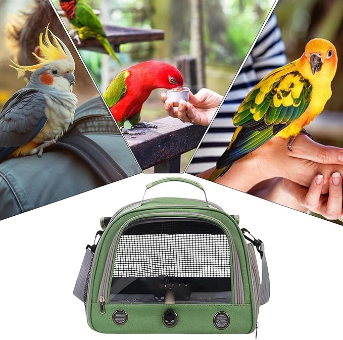Bird Carrier Case - Parrot Travel Bag, Zippered Pet Tote | Breathable Shoulder Bag with Standing Perch, Lightweight Cage Alternative for Small Birds, Carrier for Hospital Visits
