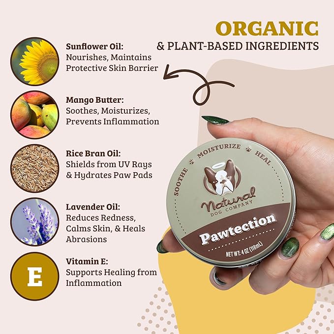 Natural Dog Company Pawtection Balm for Hot Pavement, Dry Cracked Dog Paws, and Rough Terrain - Safe, Non-Toxic, and Lick Safe - Protects Paws with Natural Ingredients, Lick-Safe, 2 oz Tin
