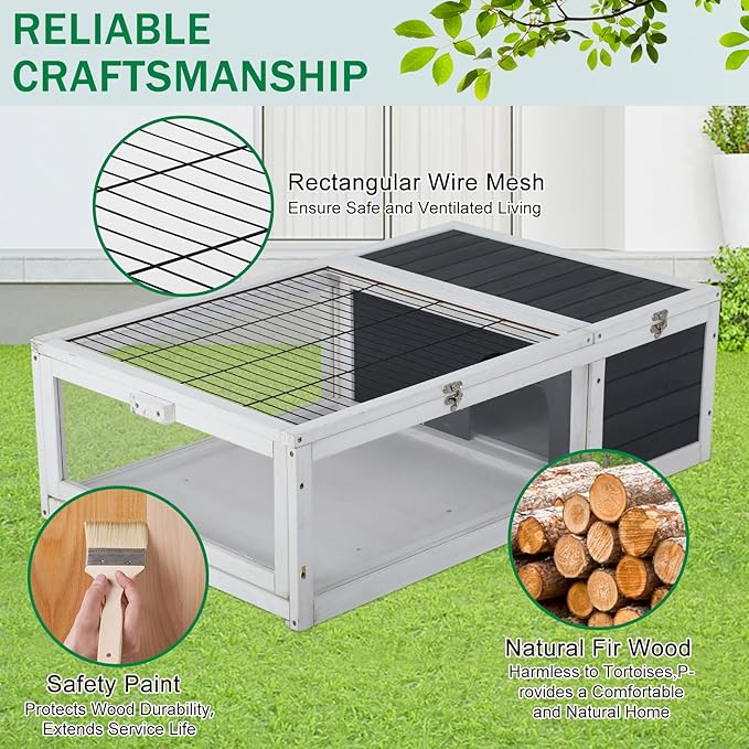 Tortoise Habitat Large Tortoise Enclosure Indoor w/Removable Bottom, Wooden Tortoises House Outdoor, Turtle Habitat Reptile Cage for Lizards, Bearded Dragon, Small Animals