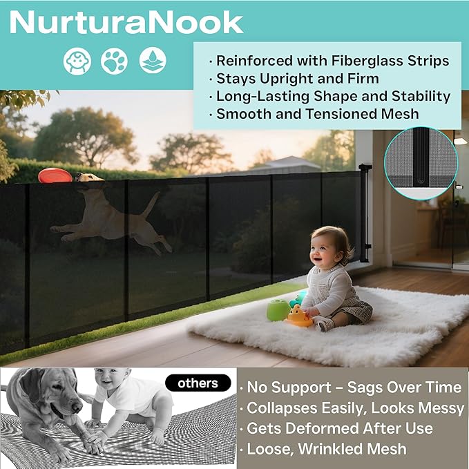 236 Inch Extra Wide Retractable Baby Gate,Mesh Baby Gate or Mesh Dog Gate,34" Tall,Child Safety Gate for Doorways, Stairs, Hallways, Indoor or Outdoor