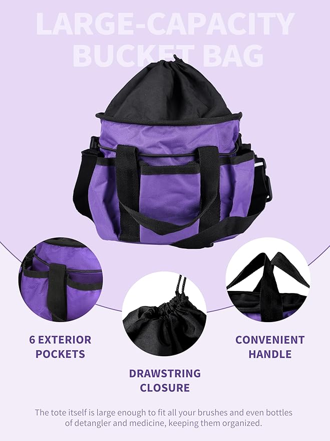 Harrison Howard Horse Grooming Kit, 9-Piece Complete Grooming Tools Set with Non-Slip Silicone Grip for Daily Horse Care, Bathing & Shedding Purple