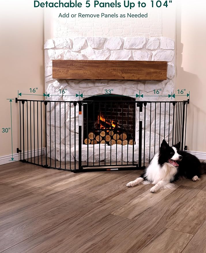 Babelio Baby Gate Extra Wide, Auto Close Dog Gate Pet Gate for House Stairs Doorways Fireplace (Black, 104" Wide Gate - 5 Panels)