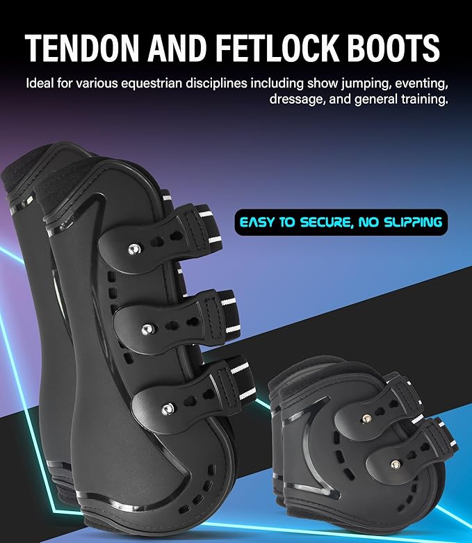 Horse Tendon Boots, Fetlock Boots & Open Front Boots for Jumping, Set of 4, Horse Protection Leg Guard