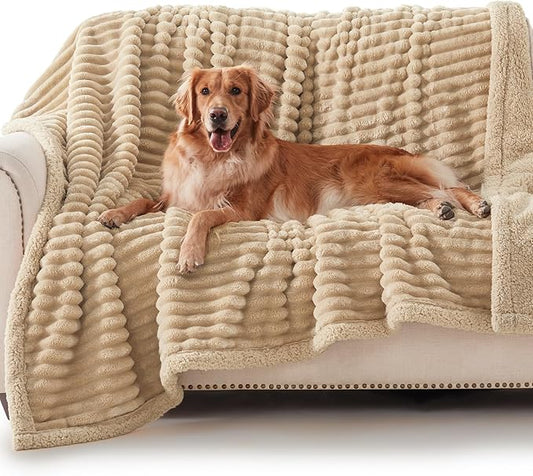 AIPERRO Waterproof Dog Blanket for Large Dogs, Washable Soft Puppy Cat Blanket Flannel Cotton Velour for Sofa Couch Protector, Comfort & Security Reversible Bed Protection for Pet, 60"X80", Khaki