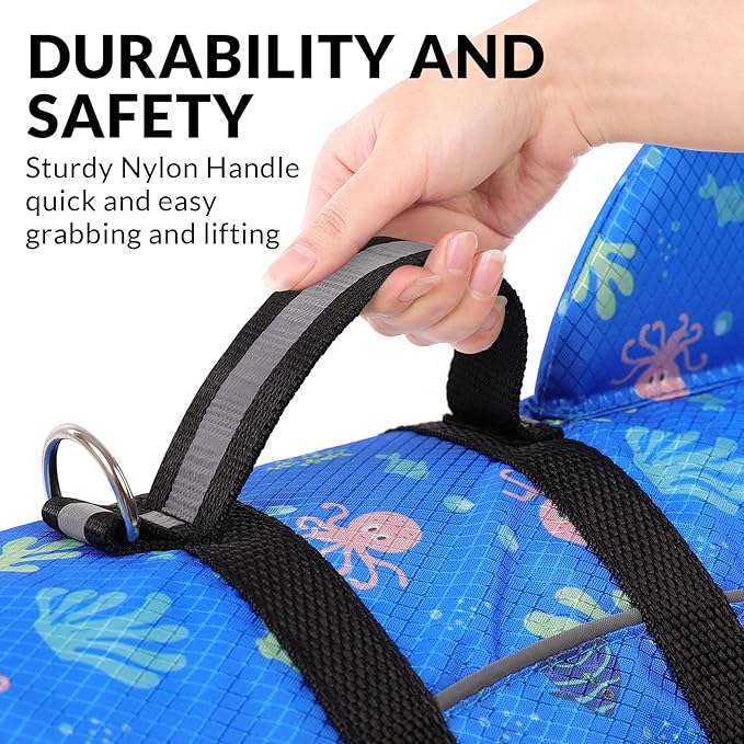 Queenmore XS Small Dog Shark Life Jacket, BluePrints, Polyester, Neoprene, Adjustable, Reflective, Summer, Swimming, Pool, Lake, Boat, Fishing Boat