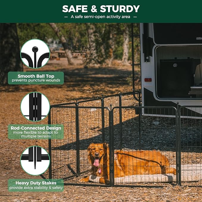 FXW Rollick Unleashed Dog Playpen for Indoor, Yard, RV Camping, 45 inch 24 Panels for Large Dogs, Black│Patented
