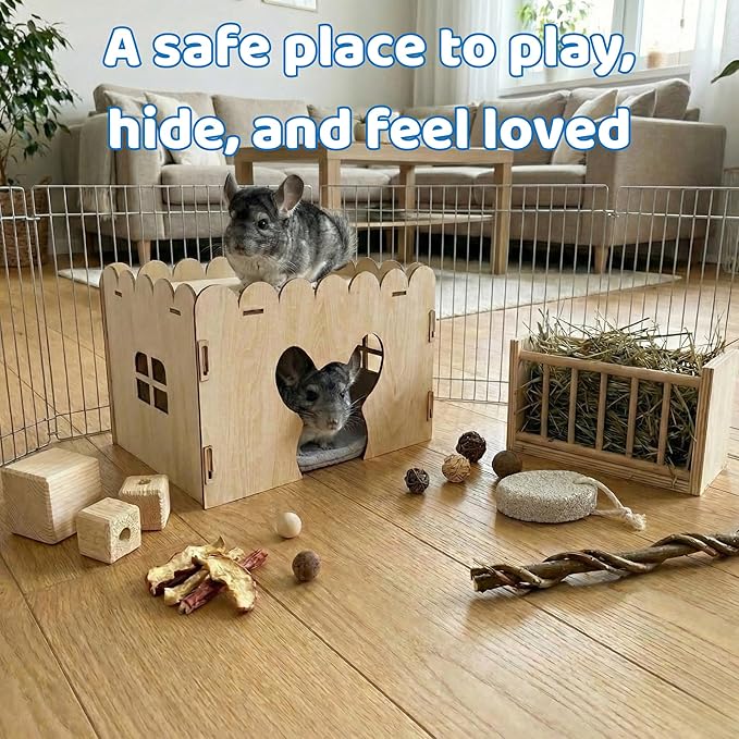 OtterPets Chinchilla House, Fleece Mat Included, Made from Safe and Natural Materials, Chinchilla Cage Accessories, Chinchilla Hideout