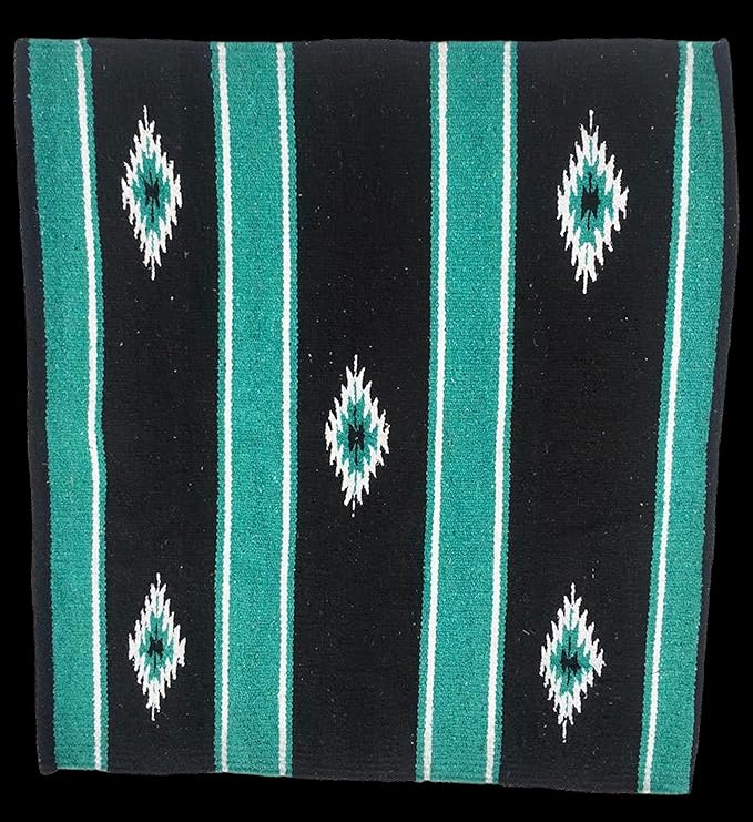 Majestic Ally 36"x 34" Navajo Design Acrylic Saddle Blanket -2.4 lbs (Turquoise Green and Black)