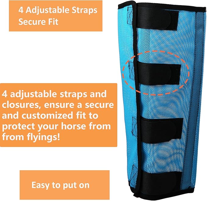 Horse Fly Boots, Superior Ventilate Mesh with Strong Fasteners Equine Fly Boots, Long-Lasting for Daliy Wear, Flexible to Fit Most Horse Legs, Set of 4 Fly Leggings for Horses
