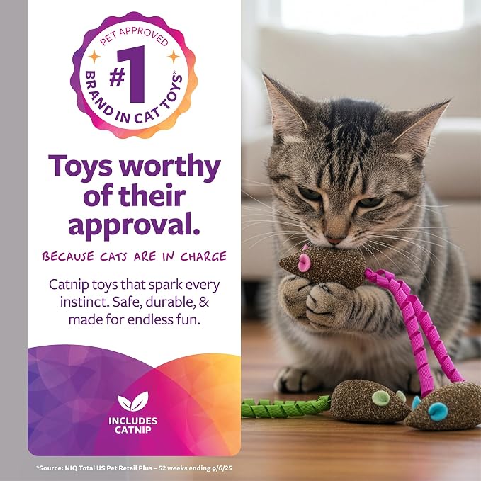 SmartyKat Magic Mice Compressed Catnip and Ribbon Cat Toys, Mess-Free for Hunting & Batting Fun for Cats & Kittens, Set of 3 - Image 2