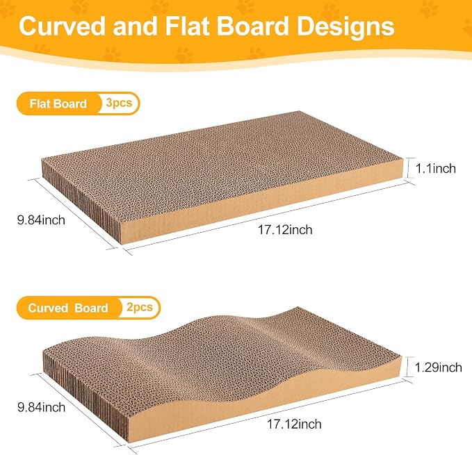 Poils bebe 5 PCS Cat Scratcher with Box, Reversible Cat Scratchers for Indoor Cats, Cardboard Cat Scratcher with Catnip, 2 Curved and 3 Flat Boards for Scratching Bed - Image 4
