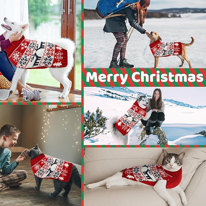 Christmas Dog Sweaters for Small Medium Large Dogs and Cats,Pet Soft Warm Holiday Outfit Girl & Boy,Pup Winter Clothes Turtleneck Double Knitting Collar for Outdoors Playing (Green，3XL)