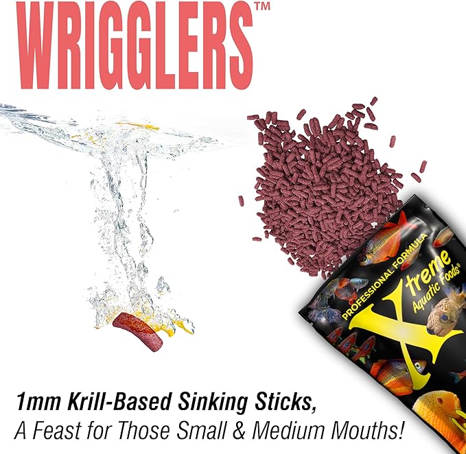 Xtreme Wrigglers - Krill-Based Live Fish Food Alternative - Vibrant Colors, Natural Protein Source, Convenient Resealable Pouch - USA Farm Grown (8oz)