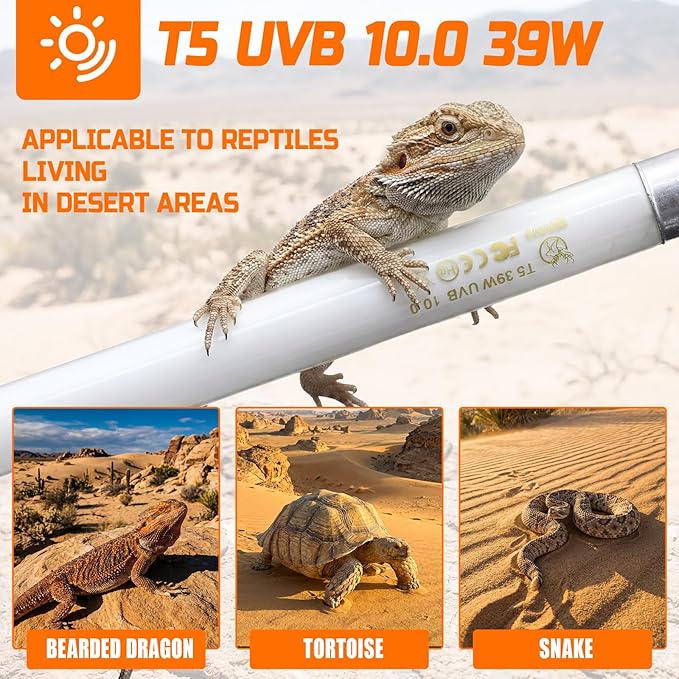 4 Pack T5 UVB Reptile Light Bulb, 34 Inch 39W 10.0, UVA UVB Fluorescent Tube T5 Reptile Light for Bearded Dragon