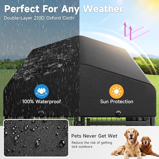 Dog Kennel Outdoor, Weatherproof Outside Dog Kennel with Roof & Removable Dog Door, Outdoor Kennels Dog Enclosure Run for Small Medium Dogs (4'L x 4'W x 4.6'H)