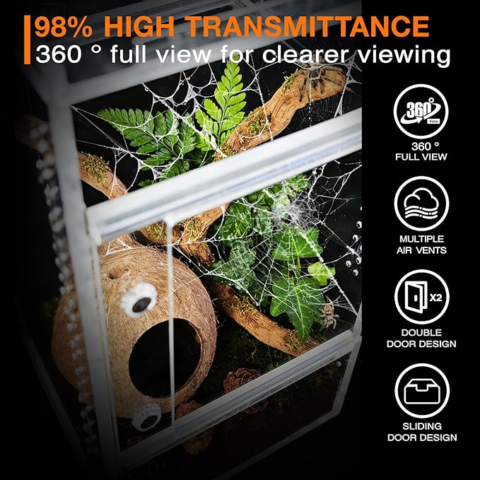 Jumping Spider Enclosure, Small Acrylic Spider Terrarium, Tarantula Spider Box, Magnetic Front & Top Opening, Bug Habitat for Jumping Spiders, Tarantulas, Praying Mantis, Snails