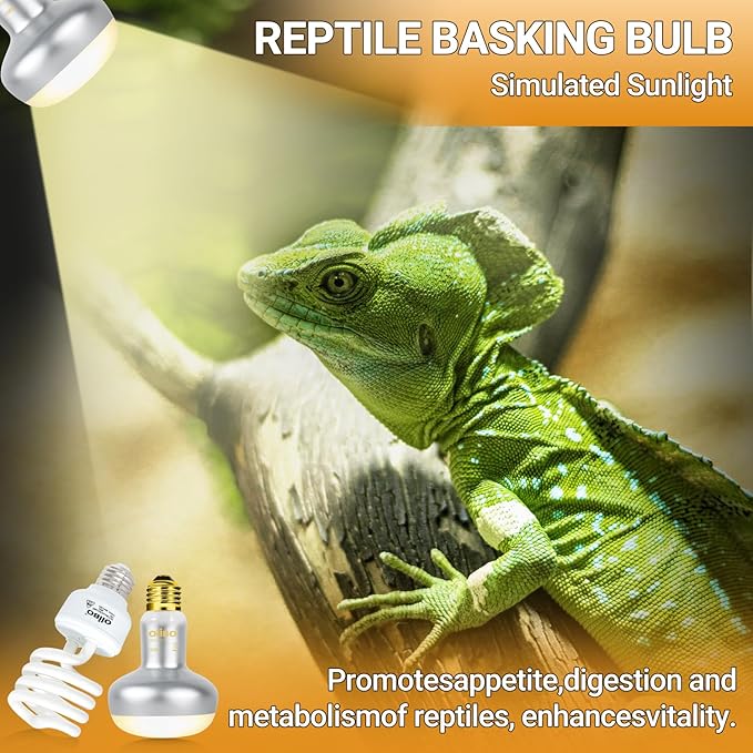 Oiibo 100W Reptile Heat Lamp Blub and 26W 10.0 UVB Reptile Light Combo Pack, Basking Spot Light UVA Heat Lamp Bulb and 26W Energy Saving UVB UVA Light for Reptiles Bearded Dragon,Turtles,Lizard