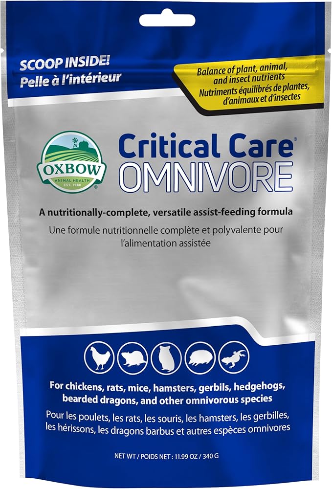 Oxbow Critical Care Omnivore, Recovery Food for Rats, Mice, Hamsters, Gerbils, Vet Formulated, High Calorie Small Animal Diet, Immune and Digestive Support, Omnivore Formula, 340g Bag