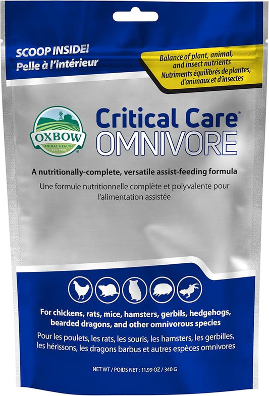 Oxbow Critical Care Omnivore, Recovery Food for Rats, Mice, Hamsters, Gerbils, Vet Formulated, High Calorie Small Animal Diet, Immune and Digestive Support, Omnivore Formula, 340g Bag