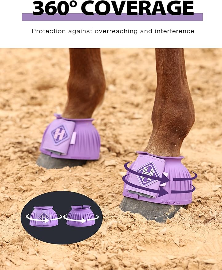 Harrison Howard Rubber Pull-on Bell Boots with Fleece Lining and Touch-Close Tapes Hoof Overreach Protection for Horses