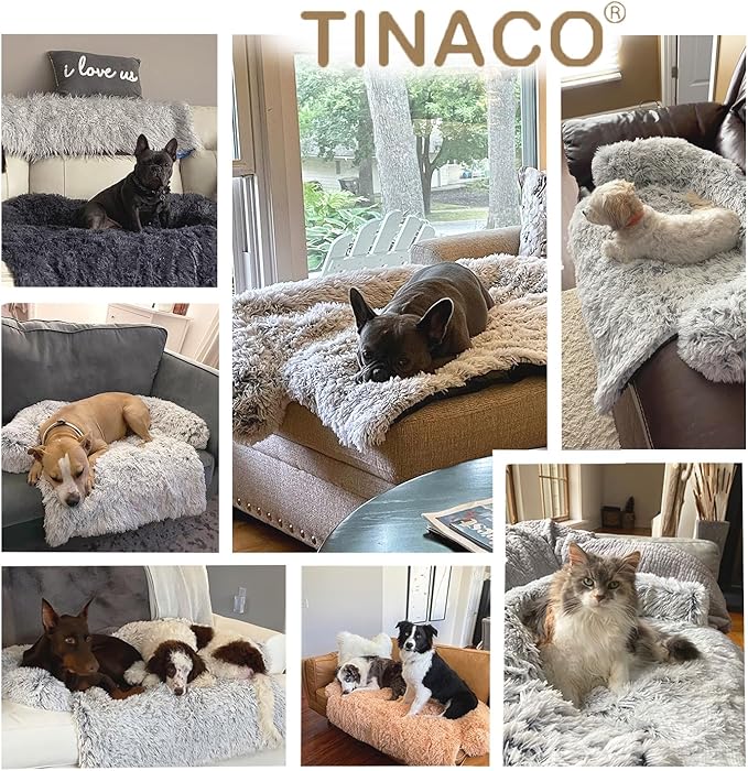 Tinaco Calming Dogs/Cats Bed Mats, Dog Pad Washable Removable Couch Cover, Plush Long Fur Mat for Pets, Waterproof Lining, Perfect for Small, Medium and Large Dogs and Cats (Desert Brown, 34"x30")