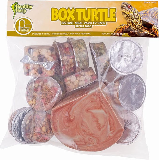Healthy Herp Box Turtle Food Instant Meal for Reptiles - Nutritious Turtle Food, Tortoise Habitat Accessories - Made in USA - for Box Turtles, Lizards, Tortoises - Variety Pack (14 Cups & 1 Dish)