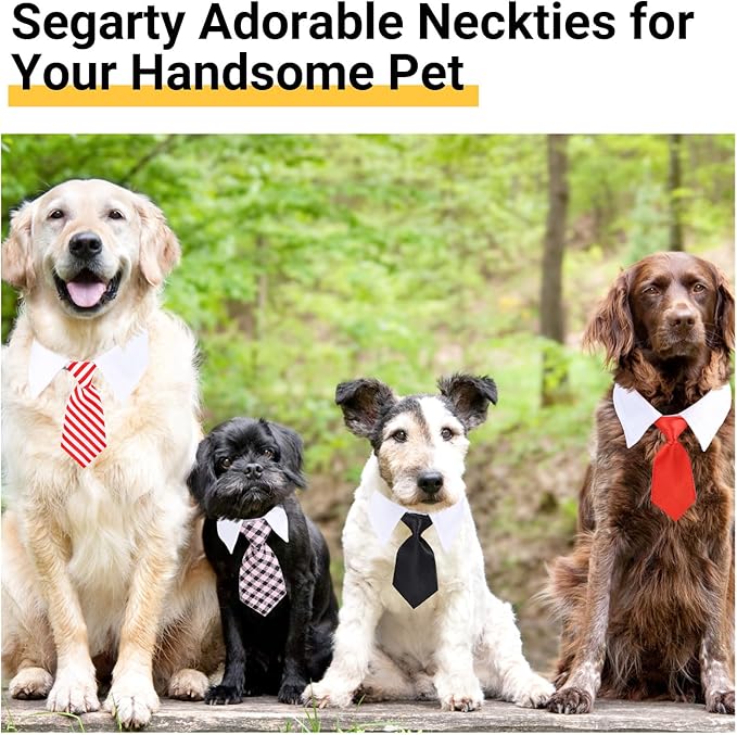 Segarty Dog Neckties Puppy, 6pcs Formal Classy Pet Neck Ties Little Dog and Kitten Suit, White Cat Collar with Black Red Pink Tie, Tuxedo Bow Tie Collar for Small Dogs Puppies Wedding Costumes