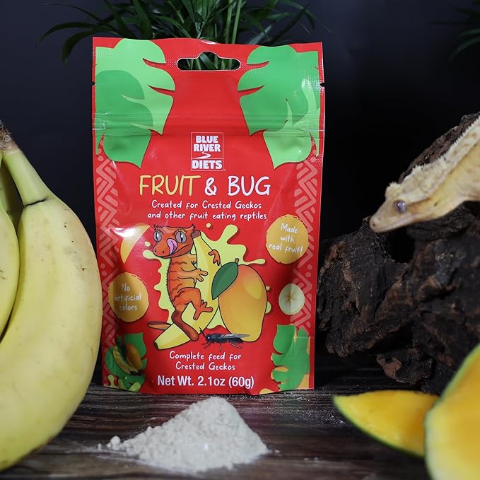 Blue River Diets Crested Gecko Diet | Fruit & Bug | All Natural Low Fat Complete Gecko Food | 2.1oz