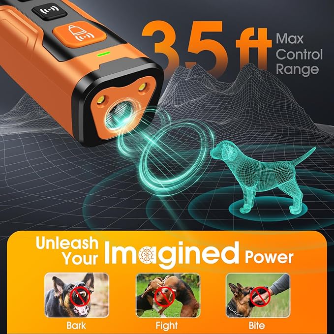 Stop Dog Barking Fast & Safely, Ultrasonic Bark Deterrent for Indoor Outdoor Use, Anti Barking Device for Dogs with 4 Modes, 50ft Range, Easy to Use No Bark Device for a Quieter Home