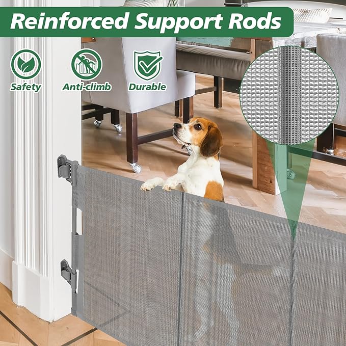 24" Tall X 100" Extra Wide Short Dog Gates to Step Over, Extra Long Short Pet Gate for Doorways, Small Puppy Gates for The House Mesh Doggie Gates for Indoors Outdoor, Gray