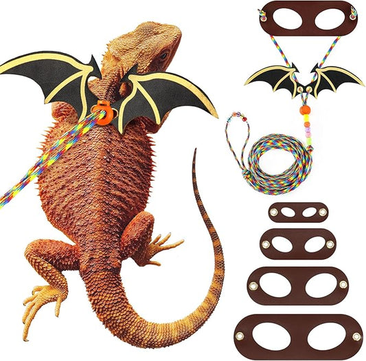 LIKZINWA Bearded Dragon Lizard Leash Harness,4 Size Pack Adjustable Small Animal Harness for Reptile and Small pet (New Dinosaur Wing)