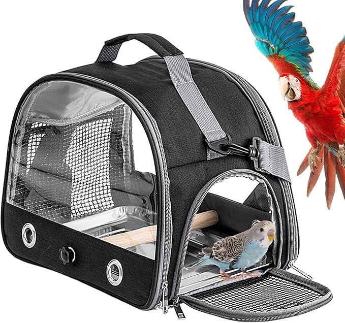 Bird Travel Cage - 33x24x26cm Small Parrot Bird Travel Cage, Lightweight Backpack for Parrot with Shoulder Strap | Portable Small Animal Carrier | Portable Birds Backpack for Budgies, Parakeets, Gent