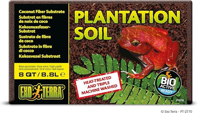 Exo Terra Plantation Soil, 8 Qt (8.8 L) - 100% Natural Terrarium Substrate | Increases Humidity, Stimulates Digging & Burrowing | Ideal for Natural Terrarium Setups & Live Plants (Pack of 4)