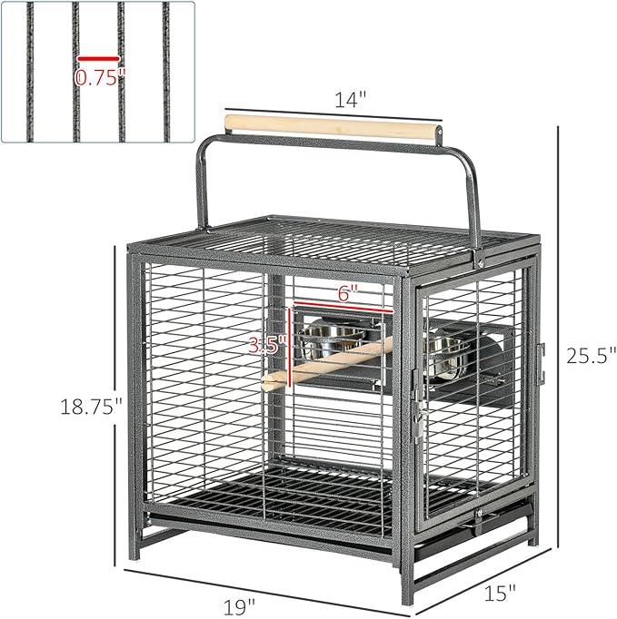 Portable Bird Cage Travel Carrier for Medium Birds Lightweight & Durable with Removable Bowls & Perches,Easy-Clean Tray for Cockatiels,Conures,Parakeets On The Go