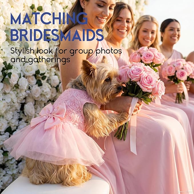 ASENKU Dog Dress Pet Wedding Dress Princess Lace Puppy Birthday Party Outfit Formal Apparel Girl for Small Medium Dogs Cats (Medium, Pink)