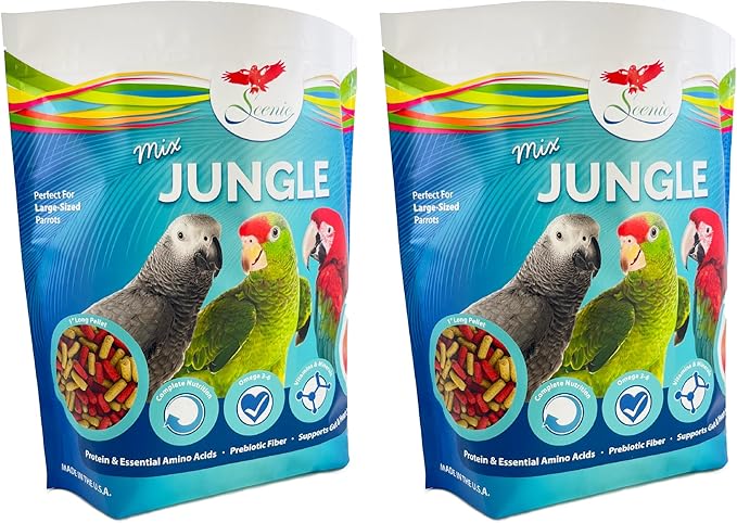 Scenic Mix Jungle Large Parrot Food - 6 lb (2 x 3 lb Bags) - 1" Bird Pellets - Complete Nutrition for Macaws, Amazons, Cockatoos, African Grey Parrots & More