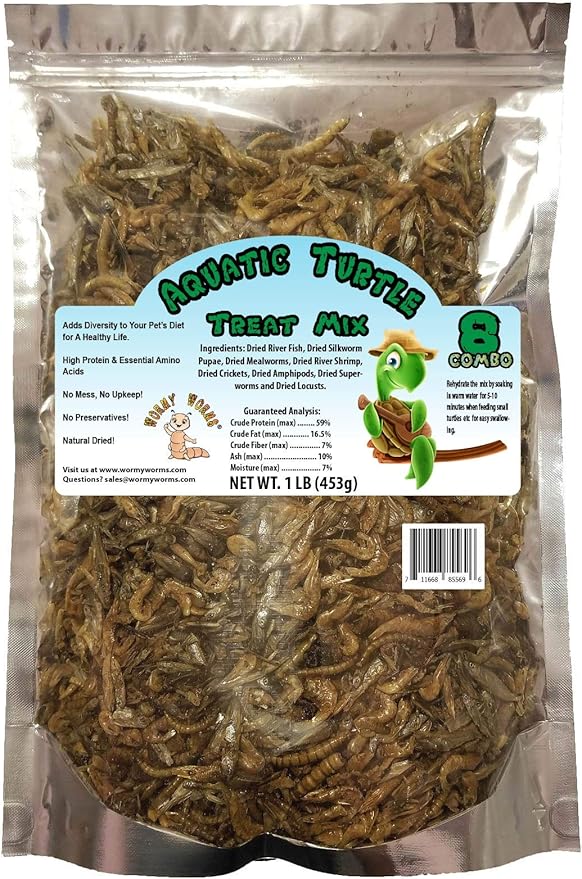 Wormy Worms Aquatic Turtle Treat w/Fish Shrimp Mealworms Superworms Silkworm Pupae Crickets & Locusts (1 lb)