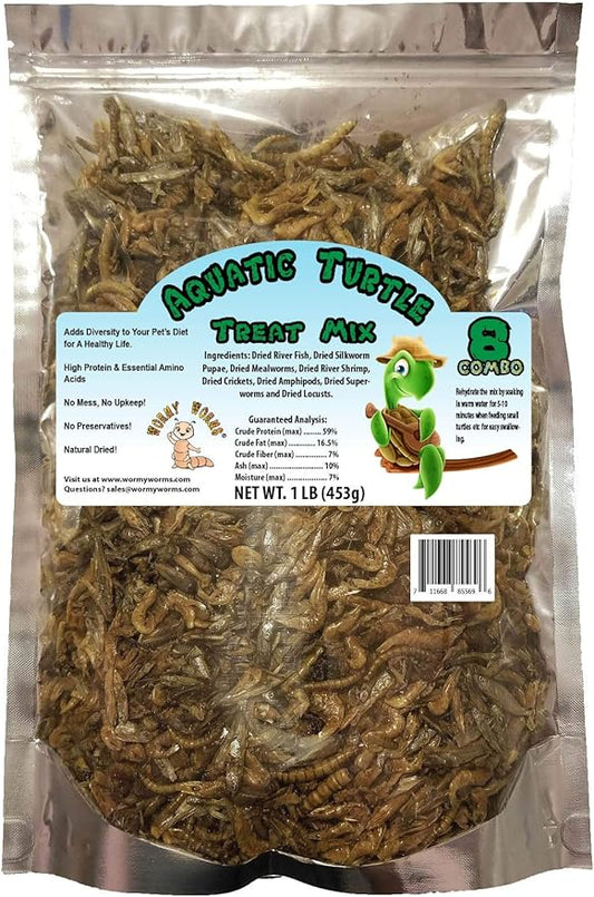 Wormy Worms Aquatic Turtle Treat w/Fish Shrimp Mealworms Superworms Silkworm Pupae Crickets & Locusts (1 lb)