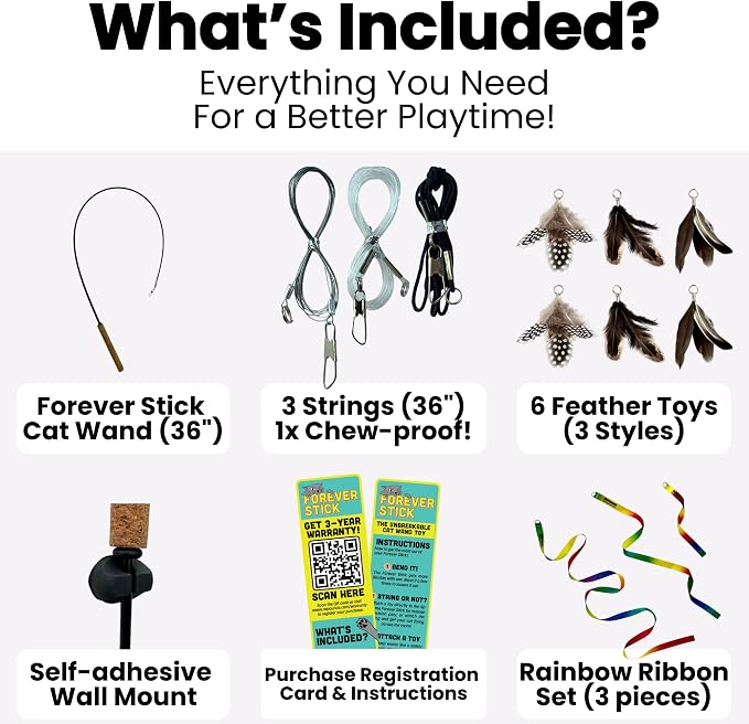 Forever Stick with Cat Toys and Strings Bundle - The Unbreakable Cat Wand Toy, Durable Cat Toy Wand, Extra Long Cat String Toy, Cat Fishing Pole Toy for Bored Indoor Adult Cats, Cat Stick Toy - Image 2