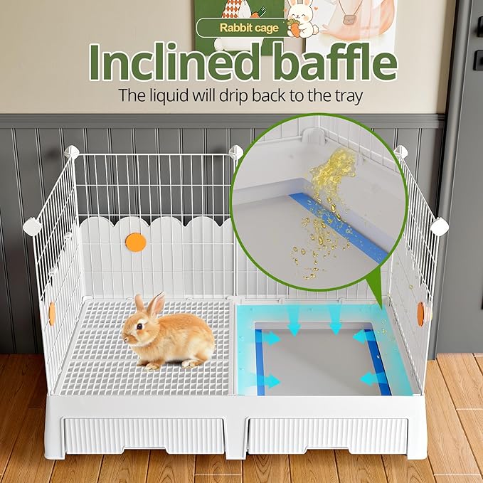 Oneluck Large Rabbit Cage Indoor,Loft Bunny Hutch with Rasied Urine-Proof Walls, Leak-Proof Trays, Wheels,37" L x22 W x 30" H for Rabbits, Chinchillas, Guinea Pig and Small Animals