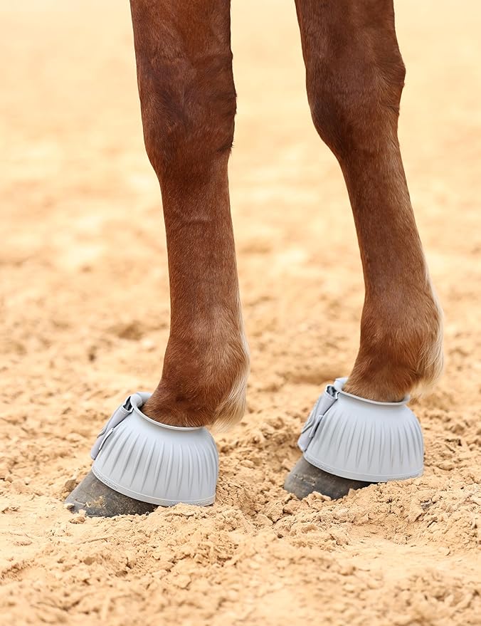 Harrison Howard Rubber Pull-on Bell Boots with Fleece Lining and Touch-Close Tapes Hoof Overreach Protection for Horses