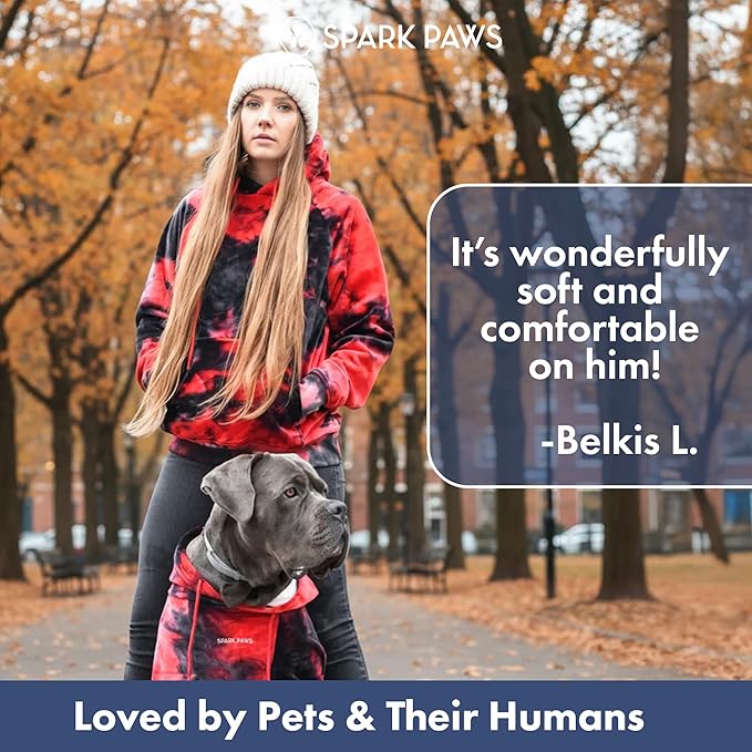 Spark Paws Dog Hoodie – Premium Dog Sweater for Small, Medium, and Large Dogs | Warm Outfits for French Bulldogs, Pitbull, Puppy, Winter Jacket Alternative - Red & Black - XL