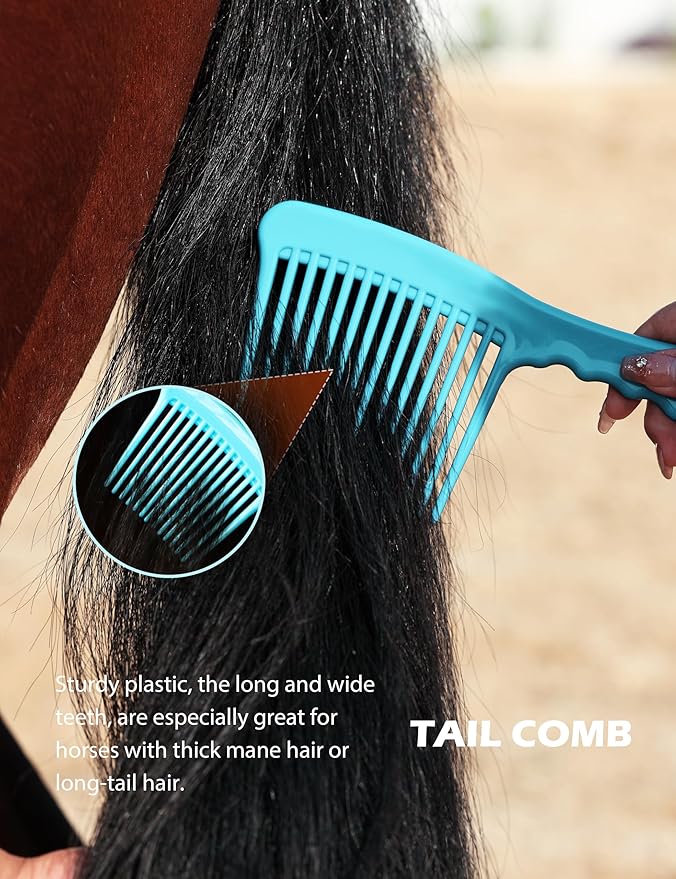 Horse Grooming Kit, 9-Piece Grooming Tools Set for Daily Horse Care – Includes All Essential Tools for Everyday Grooming Soft Blue