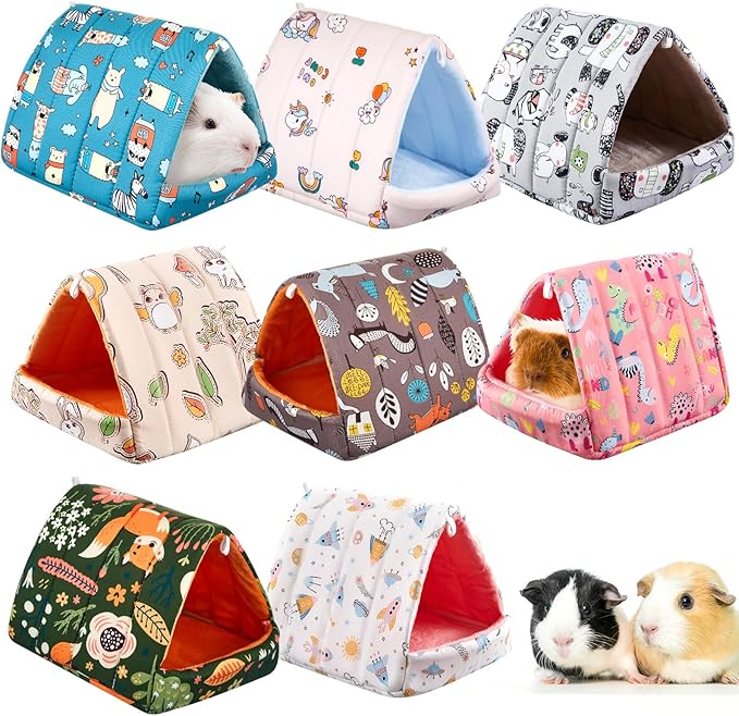 Cinnvoice 8 Pcs Guinea Pig Hideout, Guinea Pig Bed Washable Small Animal Cage Accessories for Bunny Hedgehog Mouse Chinchillas Hamsters Ferrets Rats (7.9 in)