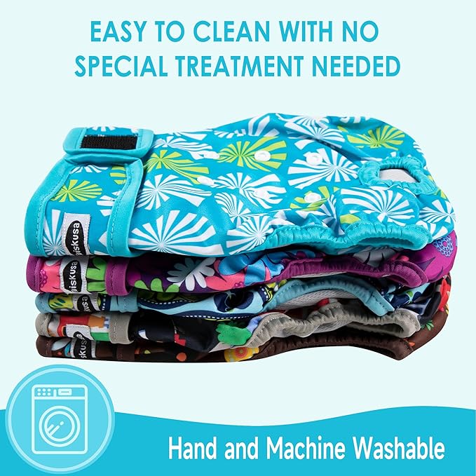 Tuiskusa Reusable Washable Dog Diapers Female, Highly Absorbent Doggie Diapers, Size Adjustable Puppy Diapers for Dog Period Panties(5 Pack)