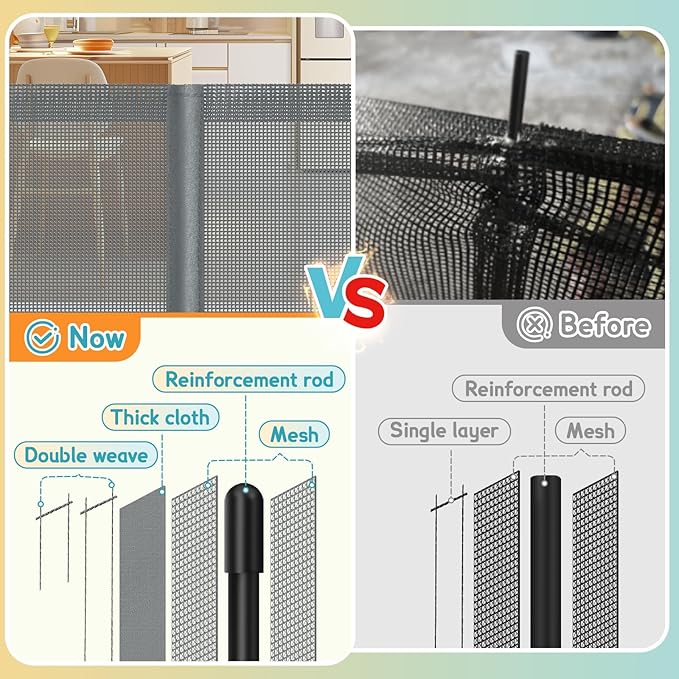 200'' Retractable Baby Gates Extra Wide, 42'' Extra Tall Retractable Dog Gate, 16 FT Grey Indoor/Outdoor Retractable Gate with Reinforcement Rods for Garage, Doorways, Stairs, Decks, Driveway, Patio